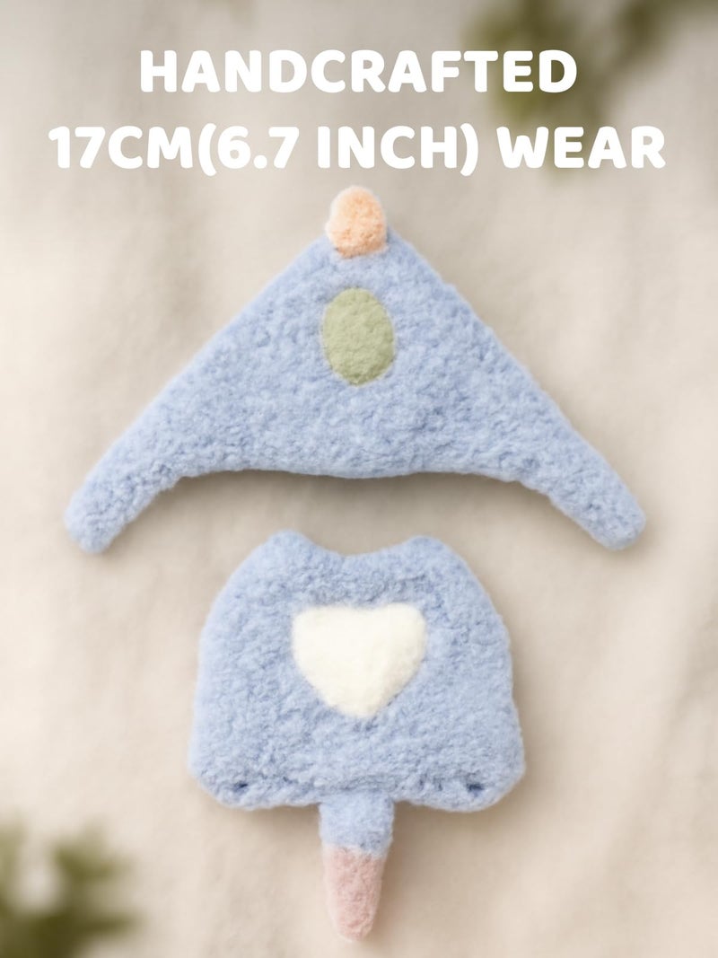 VVQUI 17cm (6.7inch) Doll Clothes, Outfits for Clothes Set, Dino Dolls Keychain Accessories, Faking Animal Style Outfit Jumpsuit Dinosaur Costume for Dolls (Light Blue) (Doll Not Included) - Image 3
